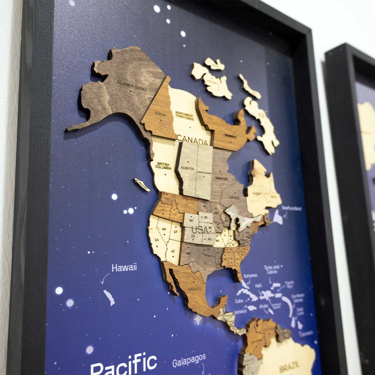 Wooden World Map on Triptych Panels - Multicolor Space