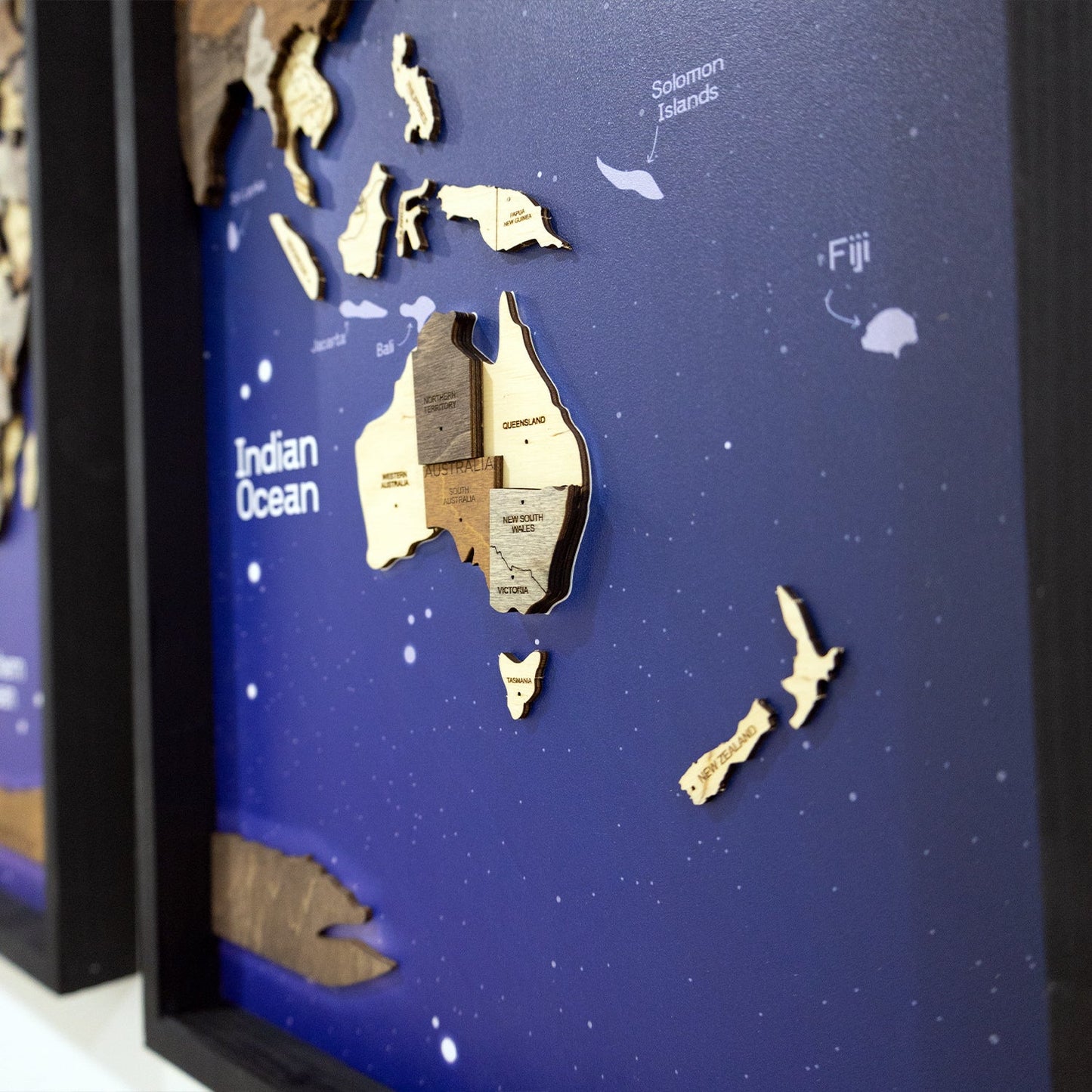 Wooden World Map on Triptych Panels - Multicolor Space