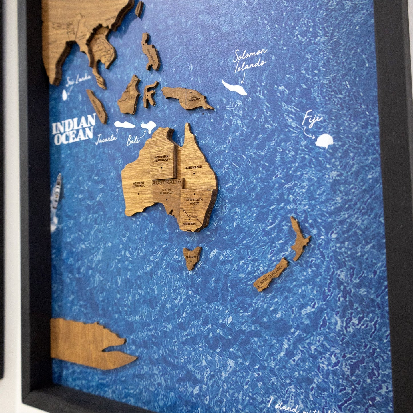 Wooden World Map on Triptych Panels - Oak Ocean