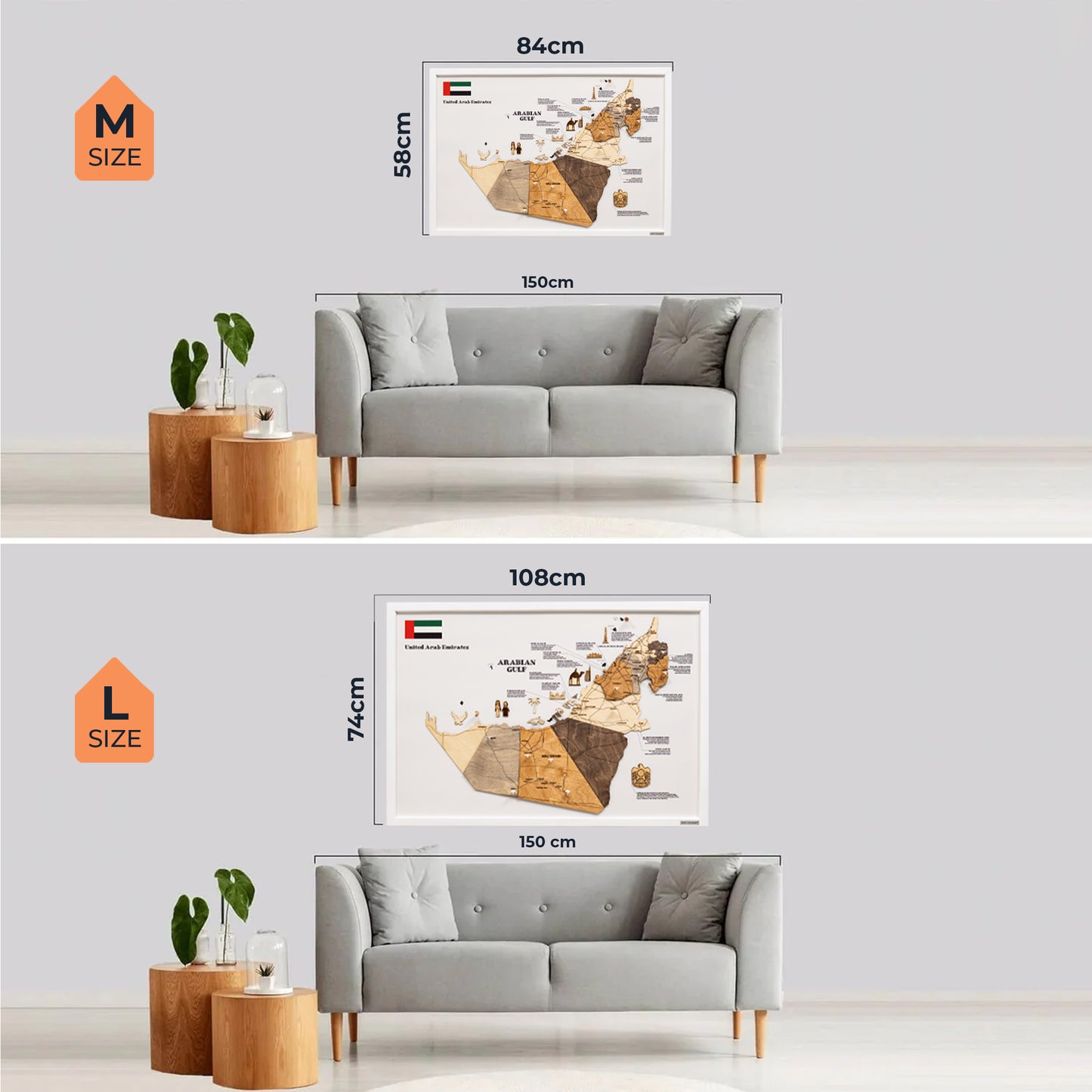 UAE wooden map - Multicolor on white panel