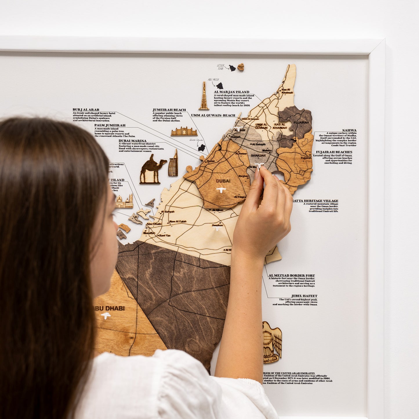 UAE wooden map - Multicolor on white panel