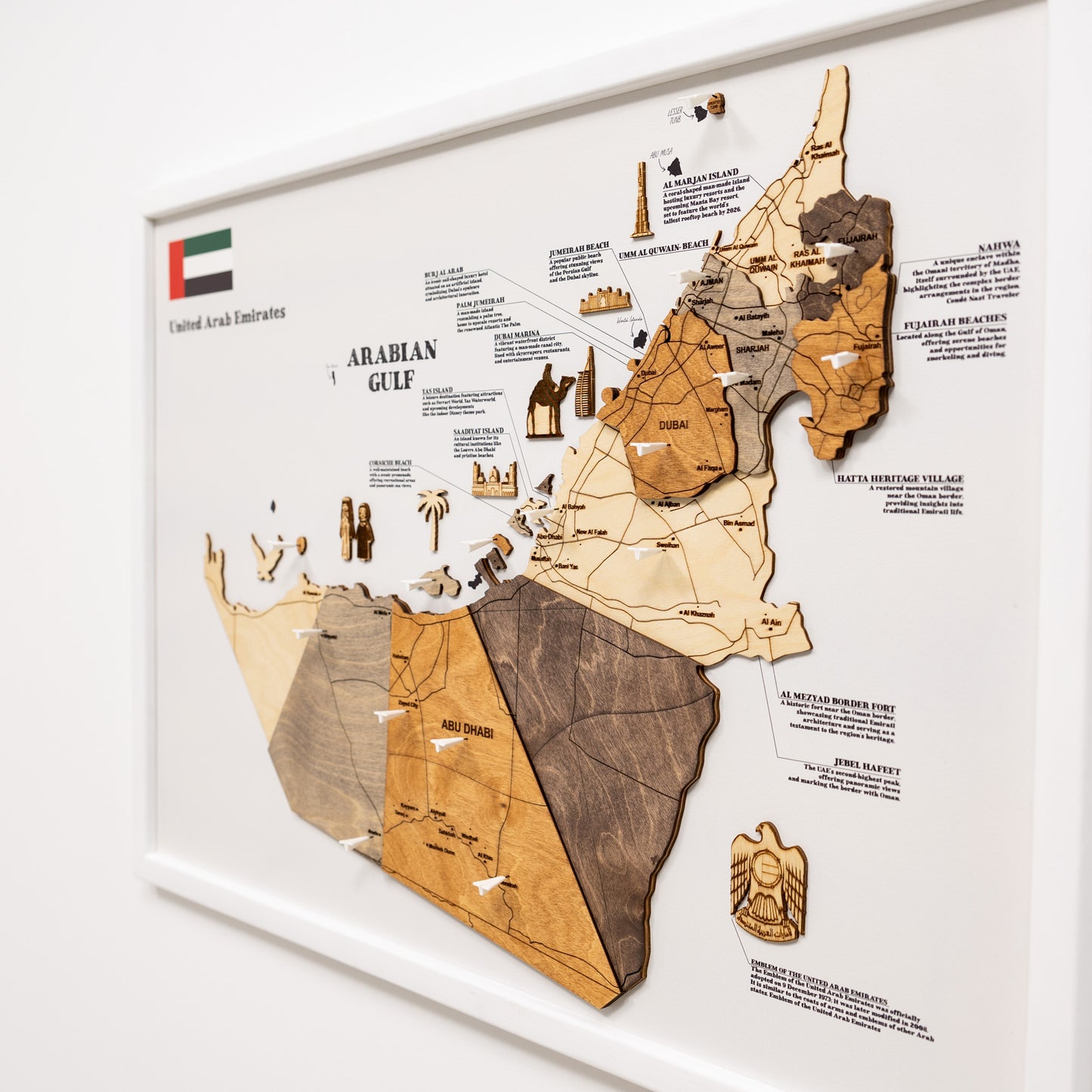 UAE wooden map - Multicolor on white panel