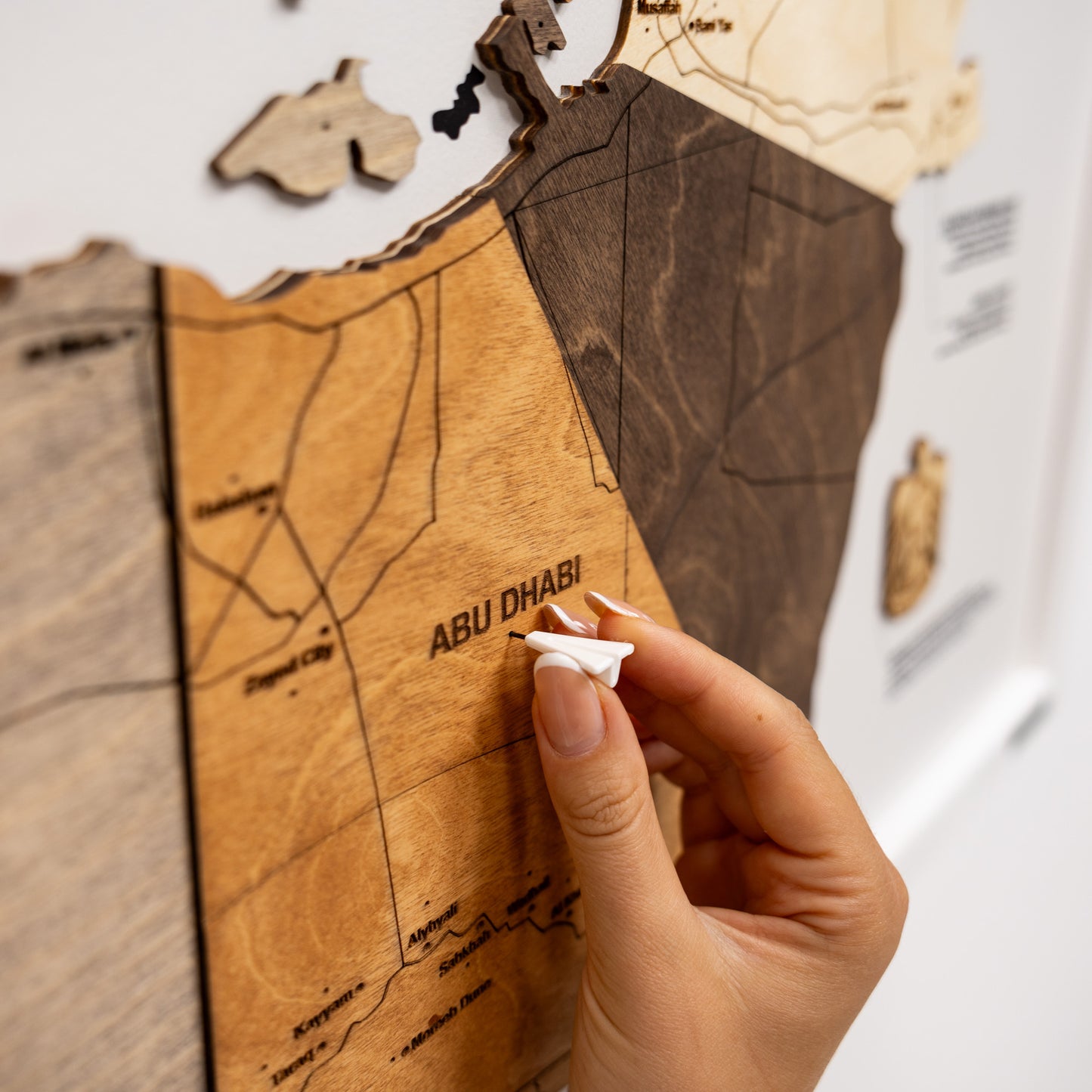 UAE wooden map - Multicolor on white panel