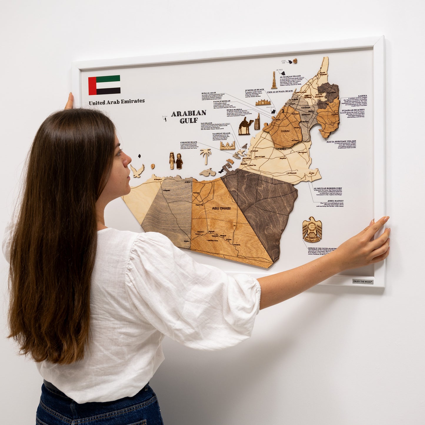 UAE wooden map - Multicolor on white panel