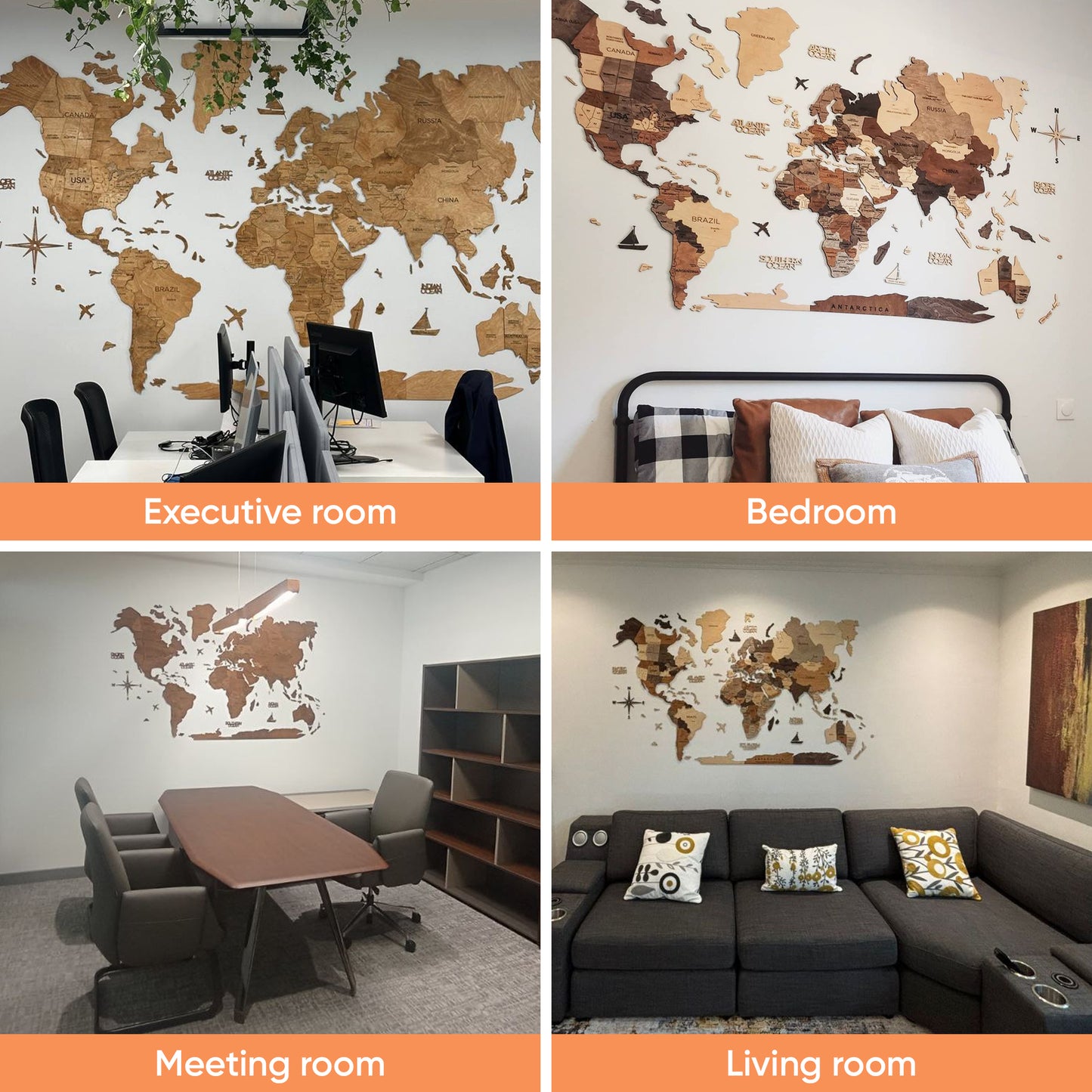 3D Wooden World Map - Smokey