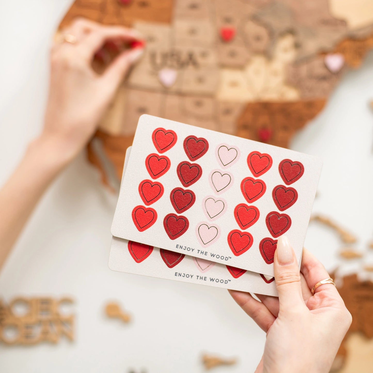 Wooden love pins – heart-shaped accessories for decorating wooden world maps