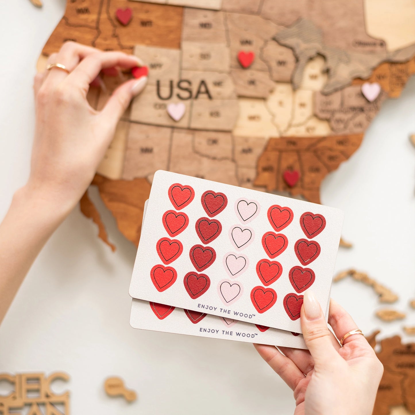 Heart-shaped wooden pins – mark special places on your travel map