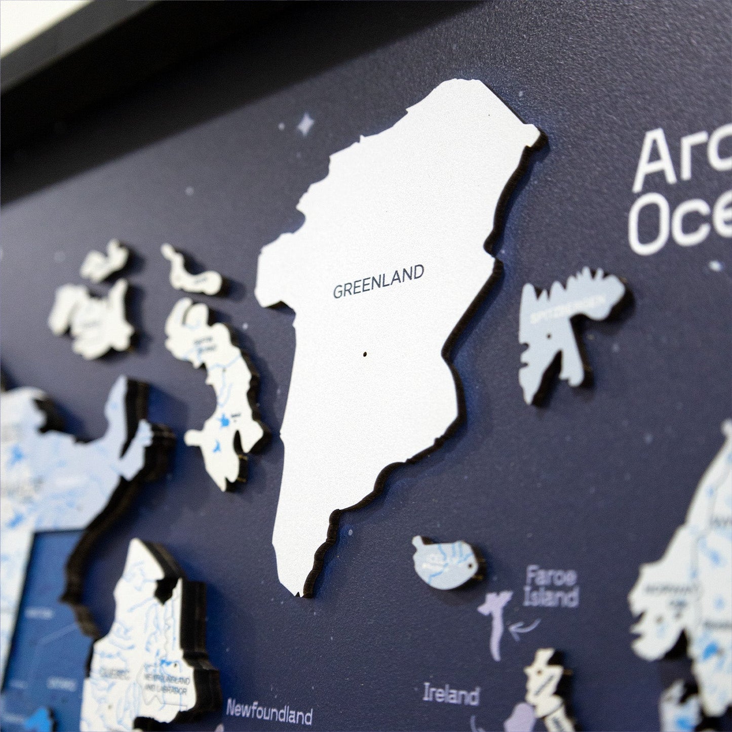 3D Wooden World Map on Panel - Aqua Space
