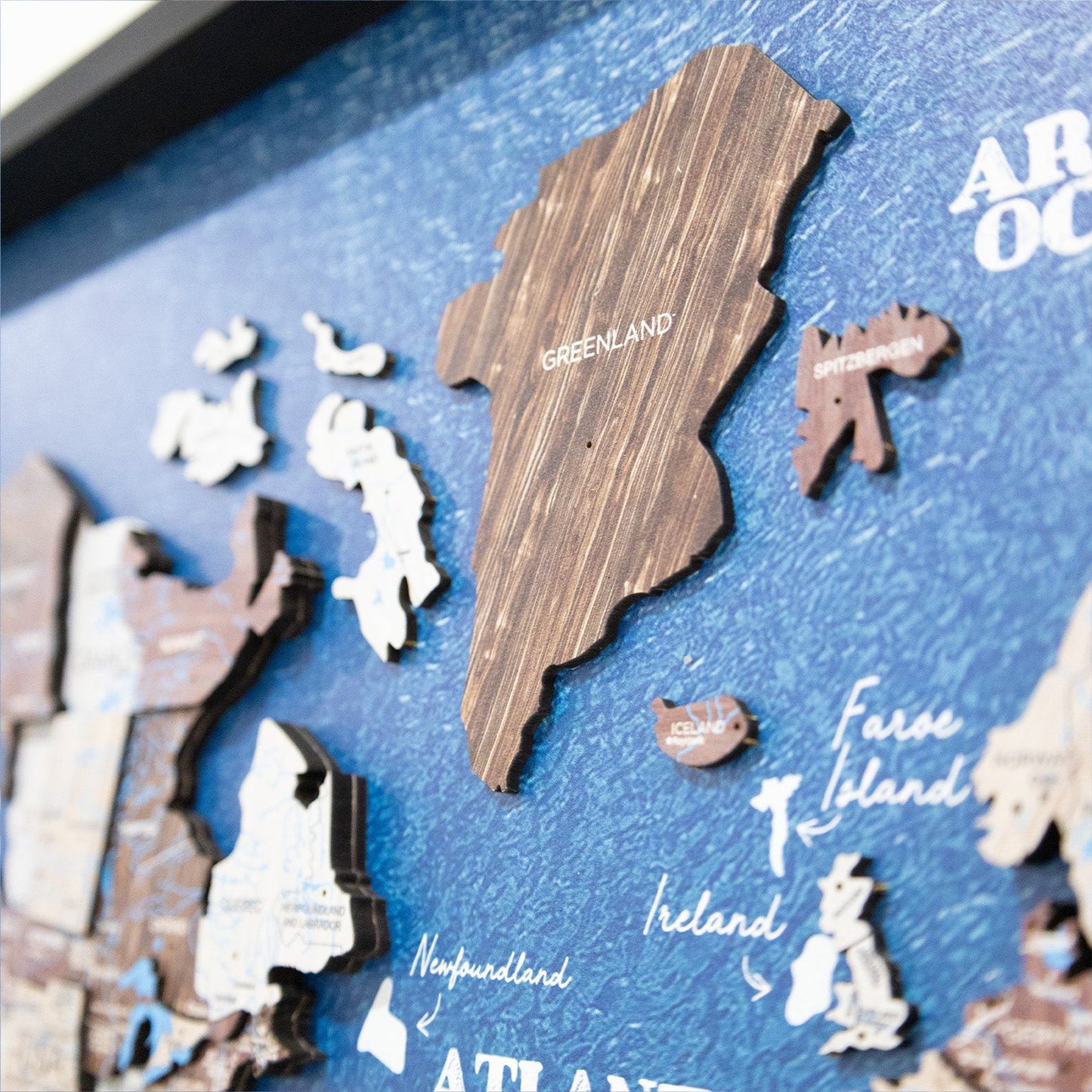 3D Wooden World Map on Panel - Cappuccino Ocean
