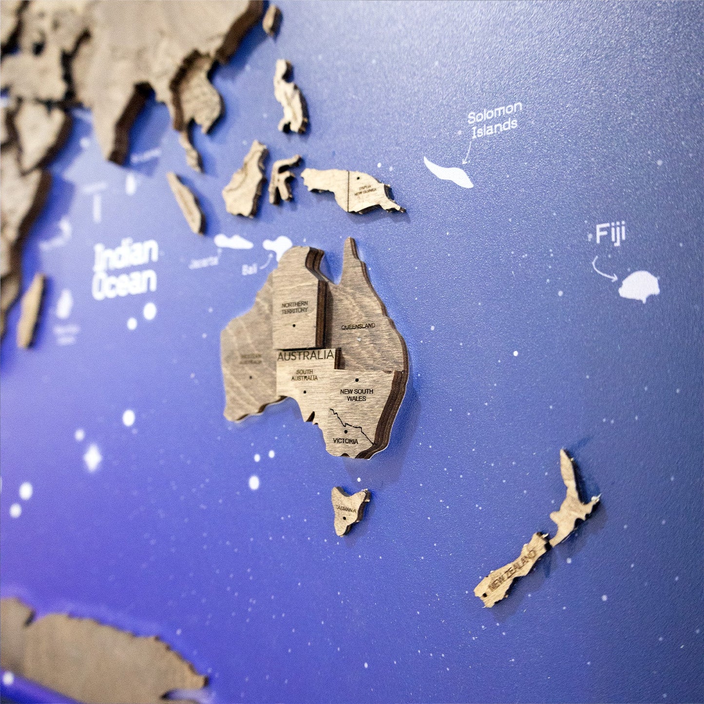 3D Wooden World Map on Panel - Dark Walnut Space