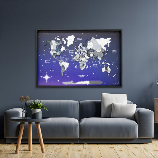 3D Wooden World Map on panel Nordik Space – premium wall décor for modern homes in UAE