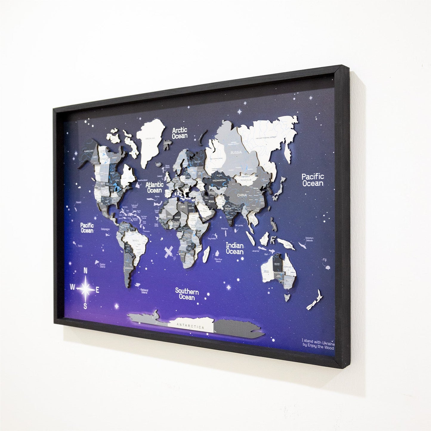 Nordik Space 3D wooden map on panel – stylish bedroom or living room wall art