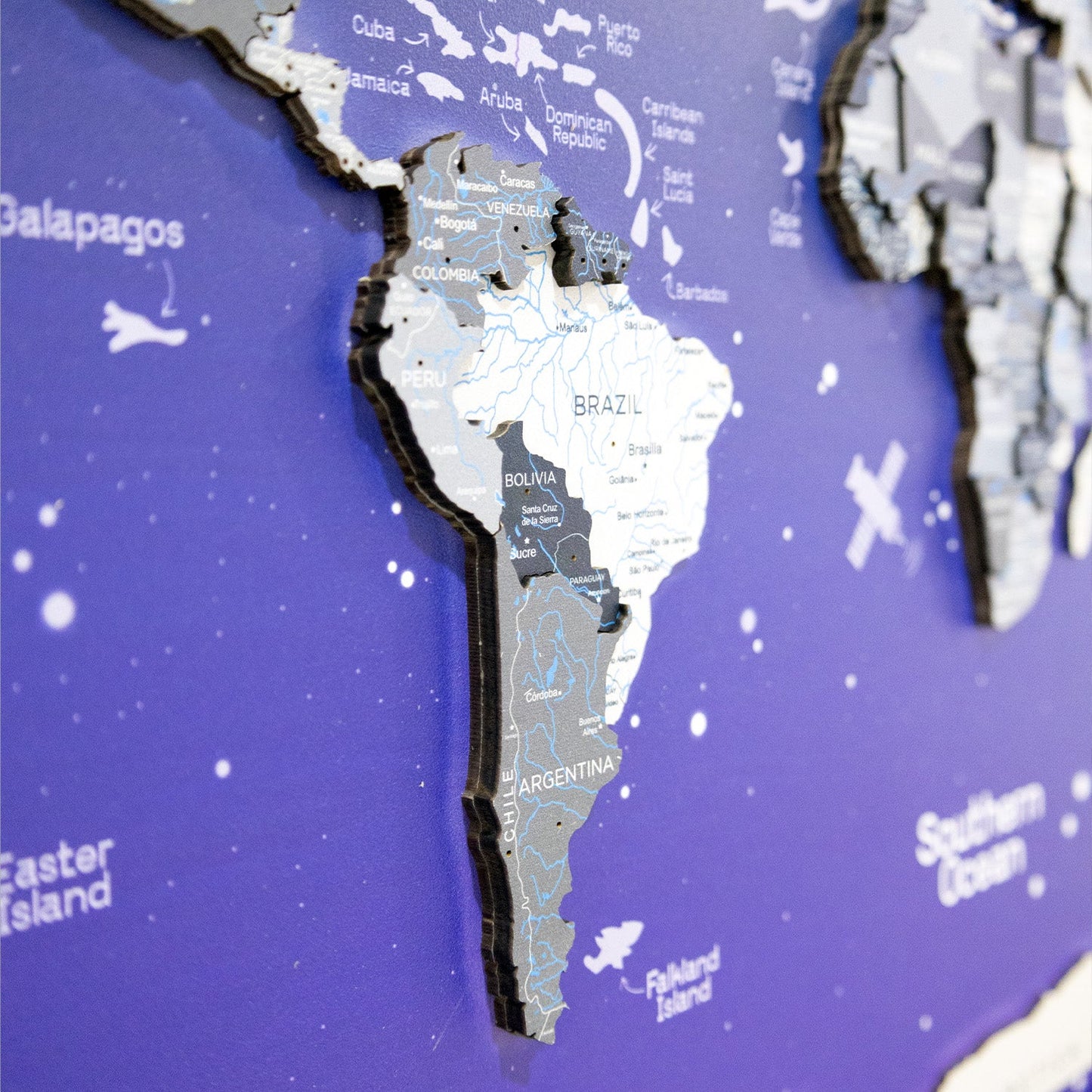 Wooden Nordik Space world map on panel – eco-friendly handmade wall decoration