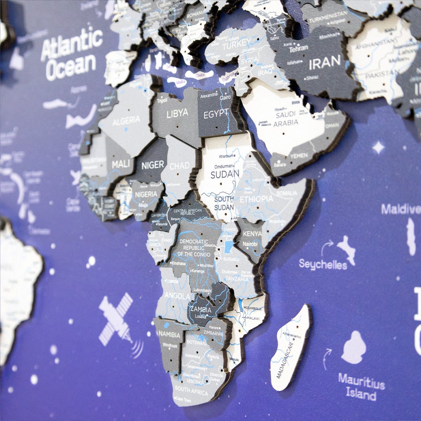 Handcrafted Nordik Space wooden world map on panel – perfect office or reception décor