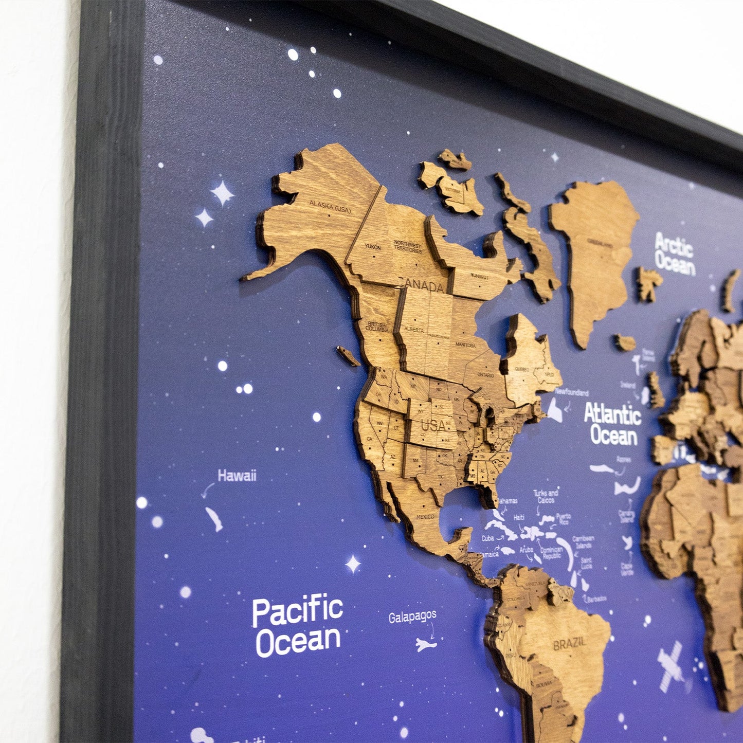 3D Wooden World Map on Panel - Oak Space