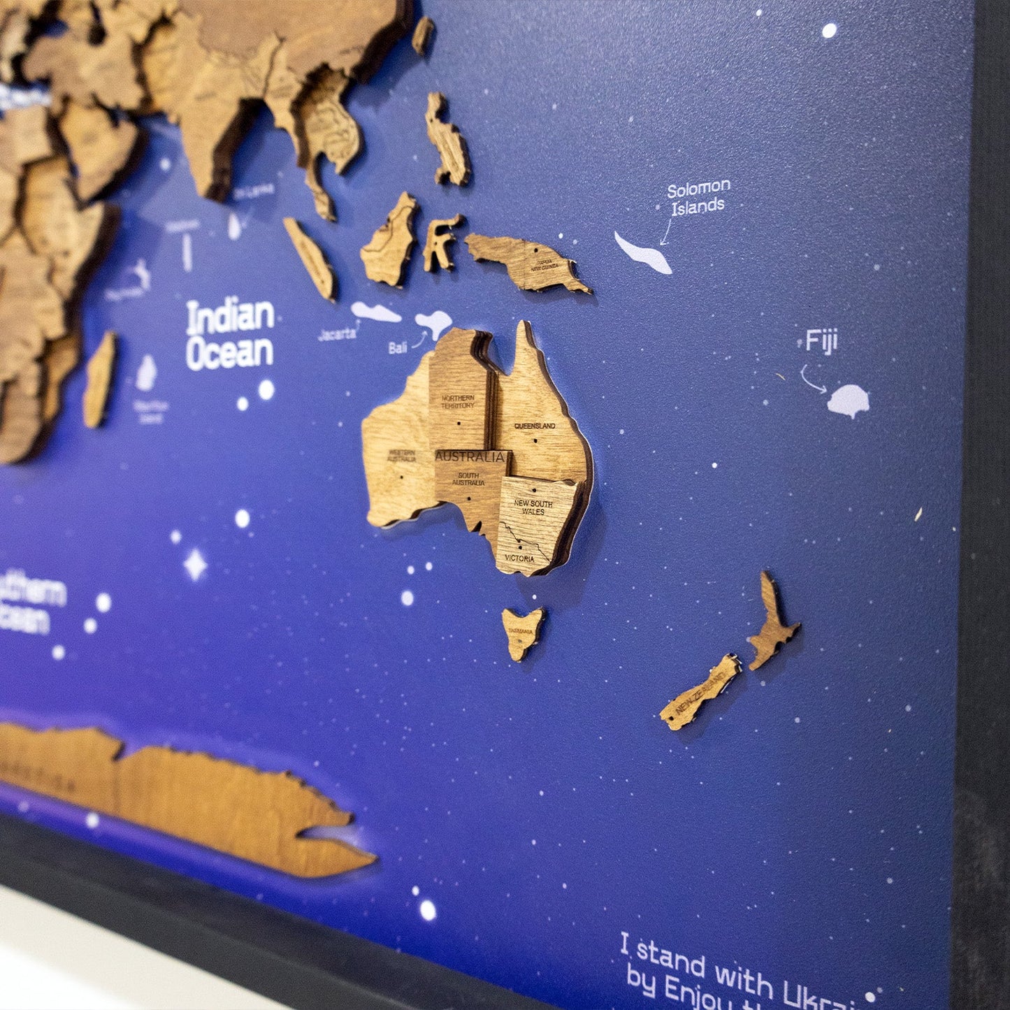 3D Wooden World Map on Panel - Oak Space