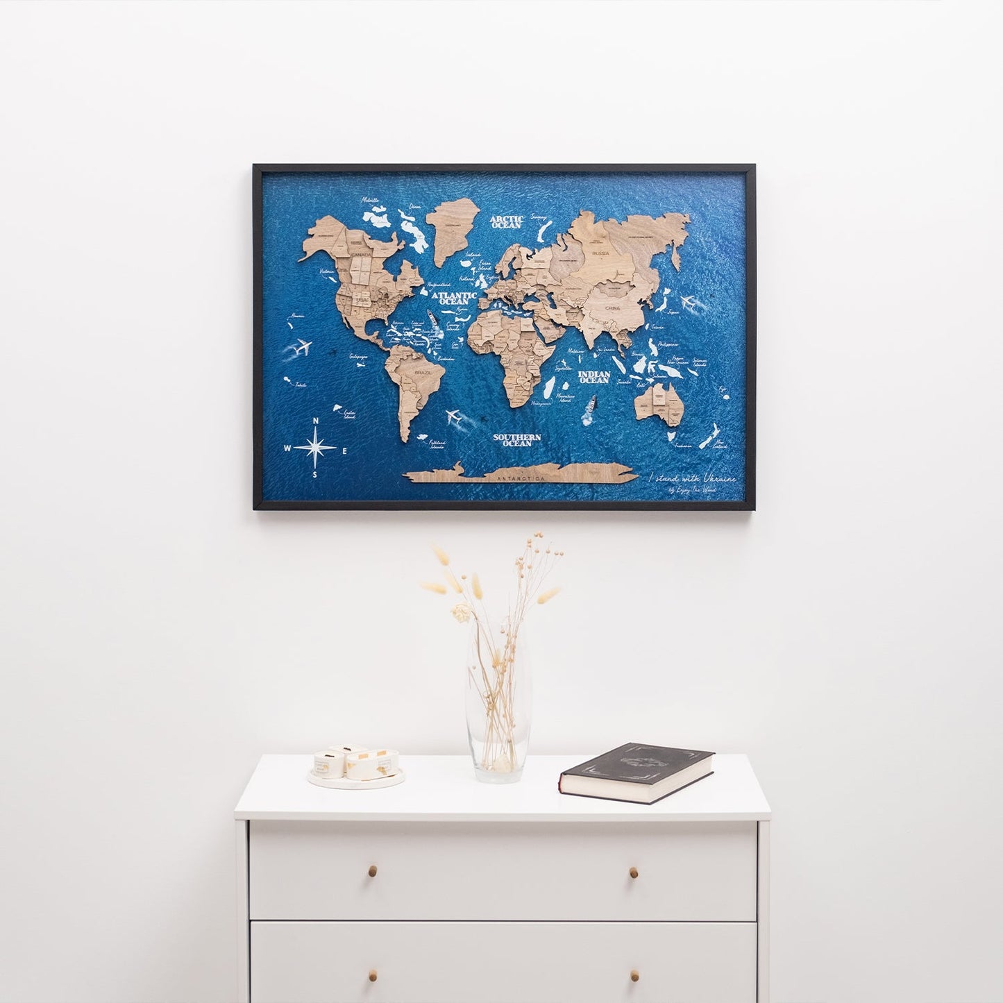 3D Wooden World Map on Panel - Terra Ocean