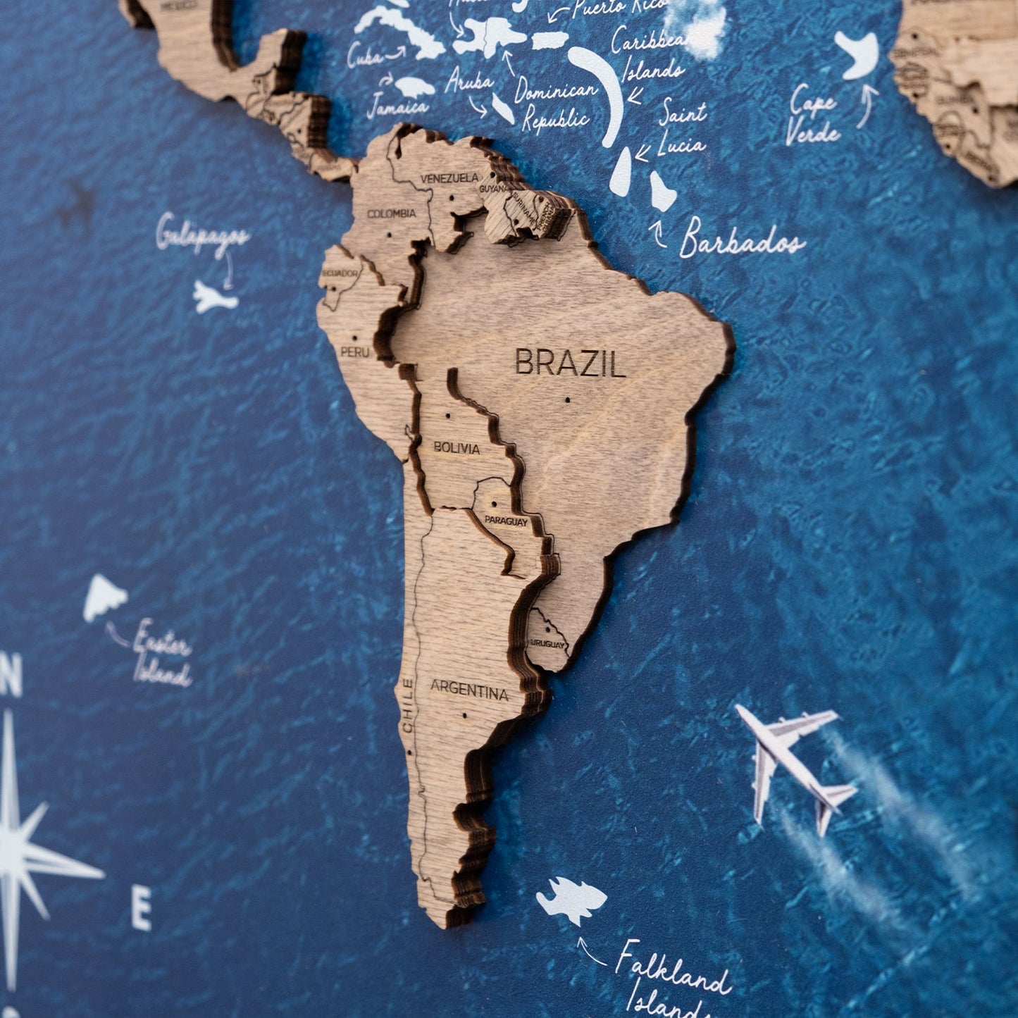 3D Wooden World Map on Panel - Terra Ocean