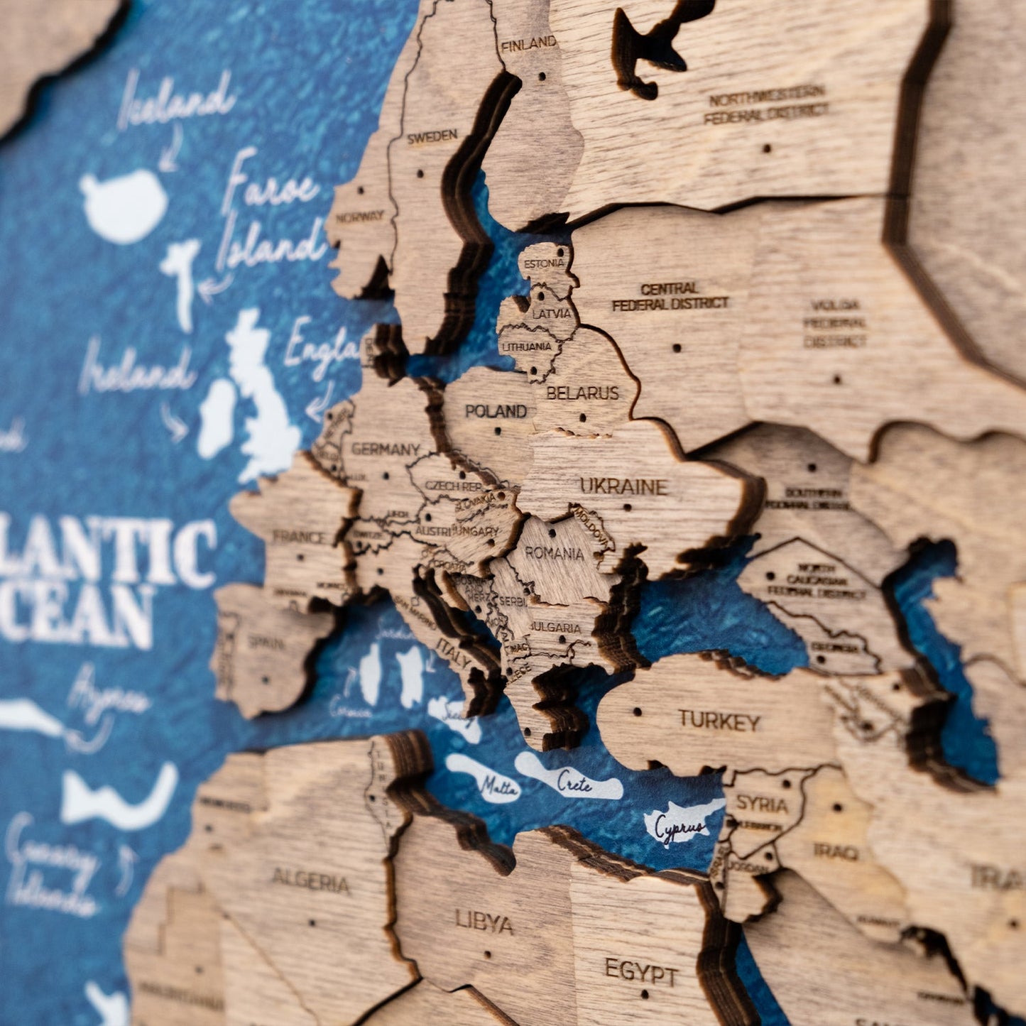 3D Wooden World Map on Panel - Terra Ocean